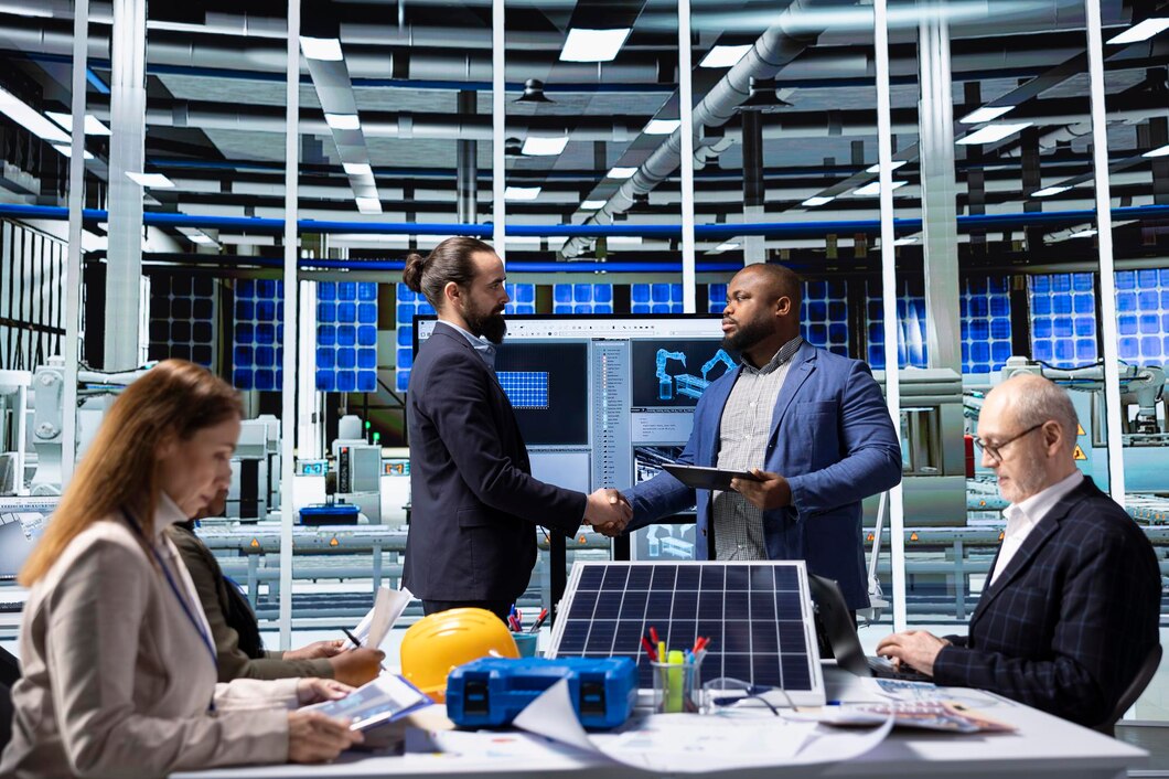 industrial-plant-managers-greet-investors-doing-handshake-showcasing-product_482257-119474